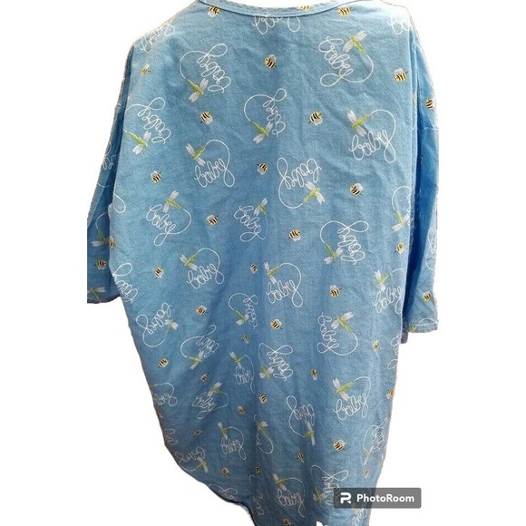 Apples Scrub Top Plus Size 2X Light Blue 'BABY' Bees and Dragonflies NURSE - Picture 4 of 6